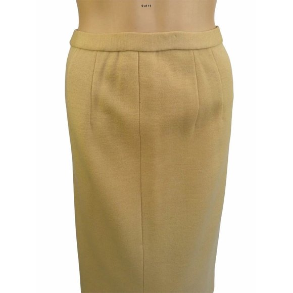 By Damon Vintage Skirt Sweater Set 10 Yellow 100% Wool Midi Pencil Ruffle Italy - Picture 8 of 11